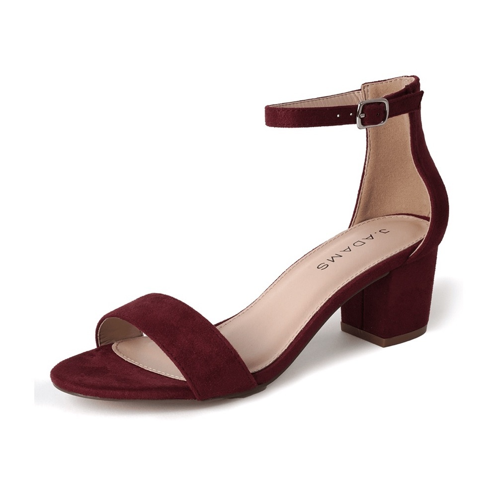 NWT J Adams “Daisy” Burgundy Suede Sandals W/ Kitten Block Heel And Ankle Strap